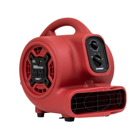 Xpower Mini Mighty Air Mover W/ Power Outlets and 3 hr Timer, 1/4 HP, 925 CFM, 2.3 Amps, 4 Positions, 3 Speeds P-230AT-Red